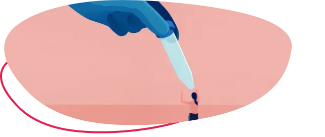 Graphic of a hand, a test-tube, and a miniature person