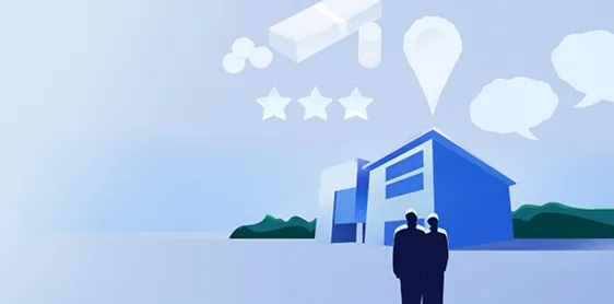 Graphic of two people walking to a fertility clinic