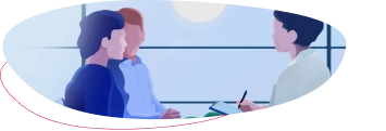 Graphic of couple sitting with a fertility specialist in a fertility clinic setting