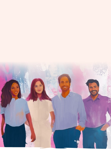 Graphic of four people standing together