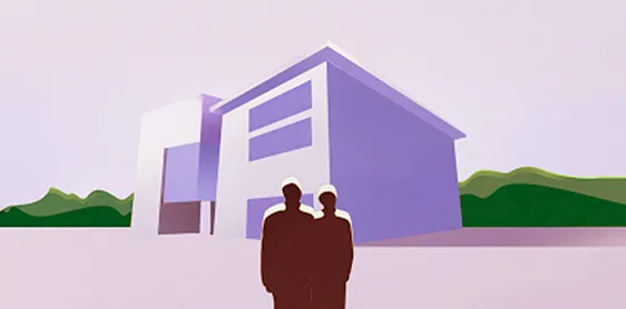 Graphic of a fertility clinic with two people walking up to it