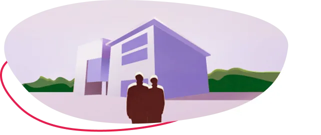 Graphic of a fertility clinic with two people walking up to it