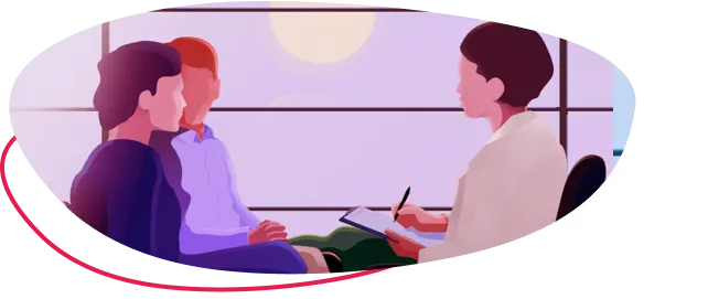 Graphic of couple sitting with a fertility specialist in a fertility clinic setting