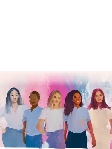 Five women standing in a row