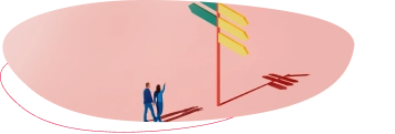 Graphic of two people looking at a sign post with arrows going in different directions